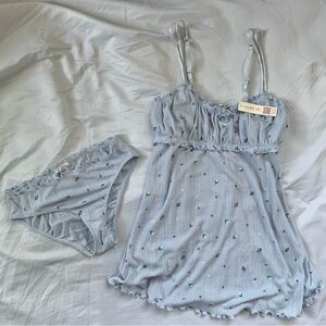 Coquette Blue Floral Babydoll Lingerie Set – NWT Adore Me Chemise & Panty
